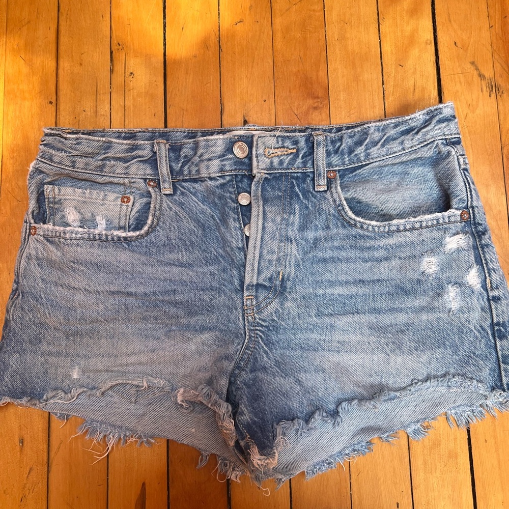 We The Free Blue Distressed Jean Shorts Frayed Hem